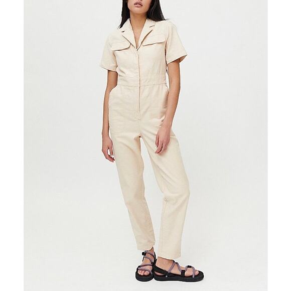 URBAN OUTFITTERS BDG Liz Short Sleeve Coverall Jumpsuit Womens Small Cream - Picture 1 of 16